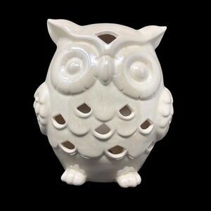Glossy White 9 1/2" Owl Figure Figurine Opalescent Modern Home Decor